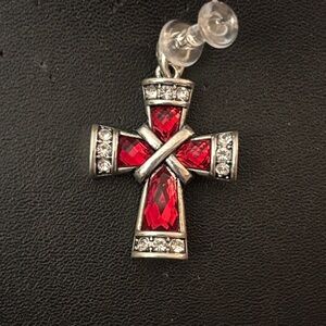 Elegant Silver and Red Cross Pendant